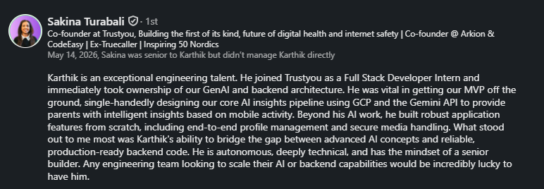 LinkedIn recommendation from Sakina Turab Ali, CEO, TrustYou Family AB